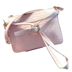 Nordstrom Baby Pink Shoulder Cross Leather Croc Body Bag Side Chains 90s..